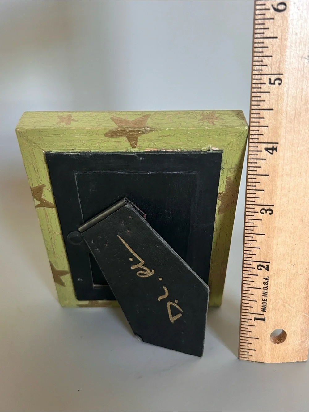 Wooden Hand Painted Green Gold Picture Frame Stars Rustic Country Shabby Mini